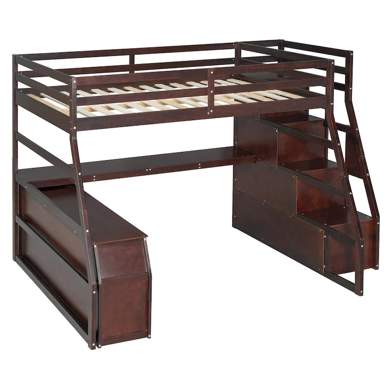 Full Size Loft Bed with 7 Drawers 2 Shelves and Desk
