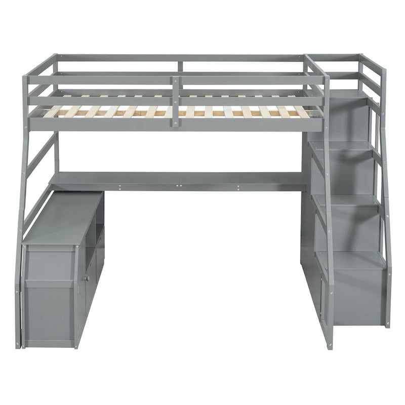 Full Size Loft Bed with 7 Drawers 2 Shelves and Desk