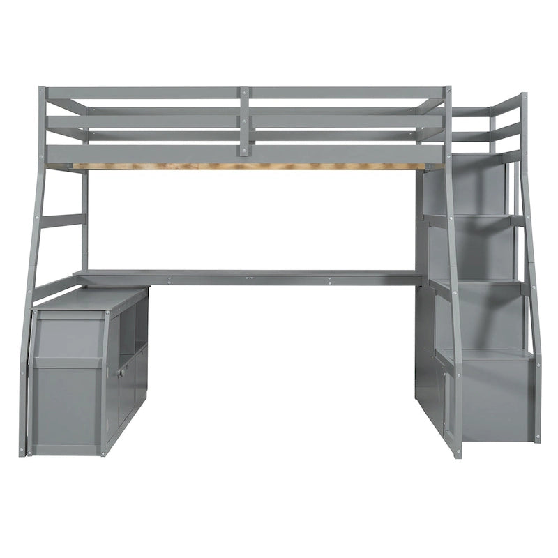 Full Size Loft Bed with 7 Drawers 2 Shelves and Desk