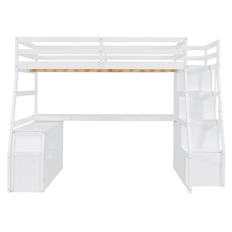 Full Size Loft Bed with 7 Drawers 2 Shelves and Desk