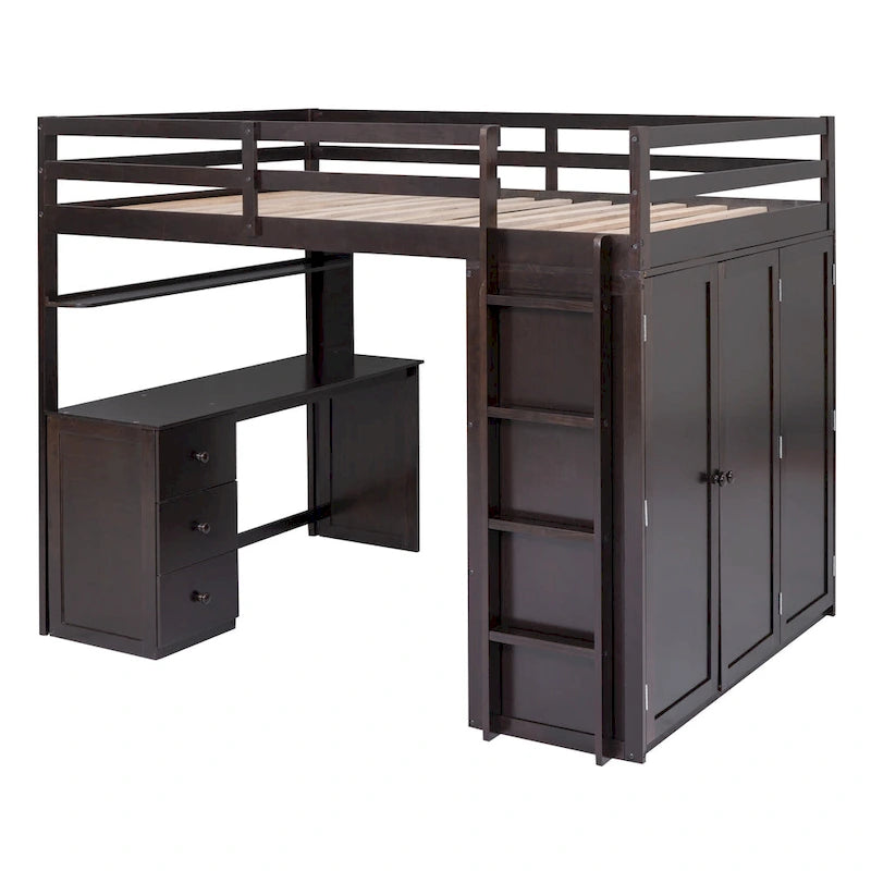 Full Loft Bed with Study Station, Wardrobe, Desk & Drawers