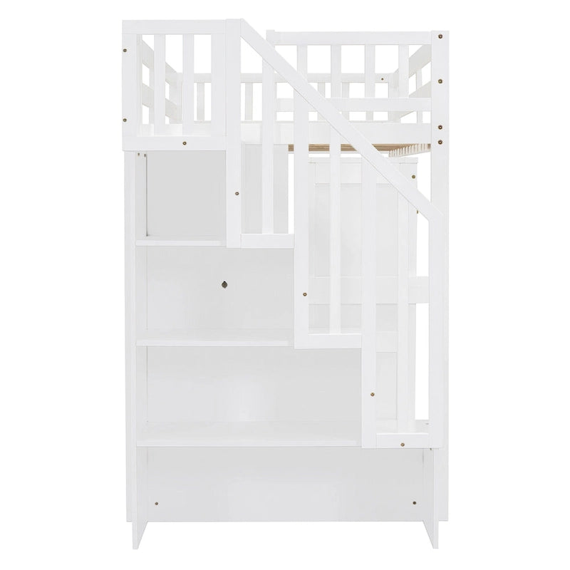 Twin Loft Bed with Staircase, Study Station & 5-in-1 Storage