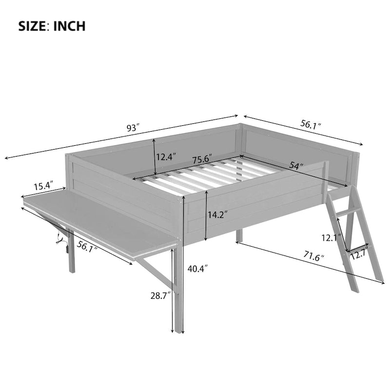 Full Wood Gaming Loft Bed with LED Desk & Storage