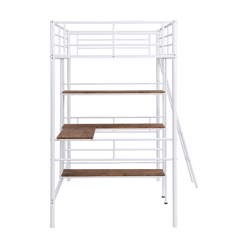 Twin Metal Loft Bed with Desk & Shelves