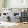 Twin Size Solid Wood Loft Bed with Drawers and Cabinets