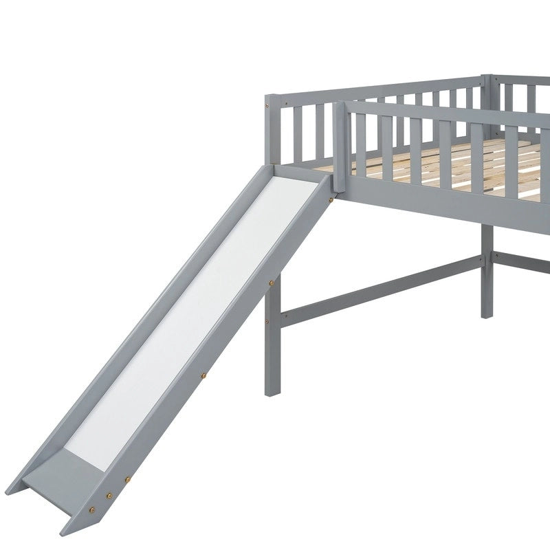 Full Size Low Loft Bed with Ladder and Slide