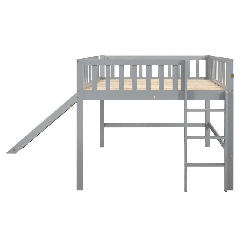 Full Size Low Loft Bed with Ladder and Slide