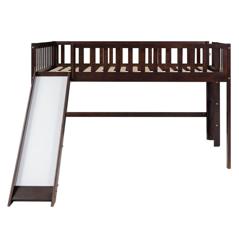Full Size Low Loft Bed with Ladder and Slide