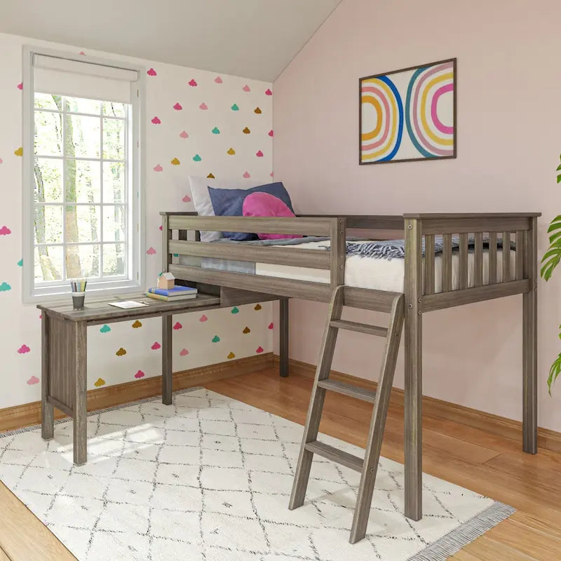 Twin-Size Low Loft Bed with Pull-Out Desk