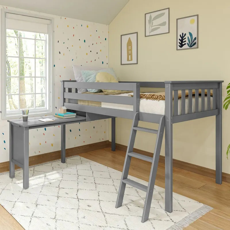 Twin-Size Low Loft Bed with Pull-Out Desk