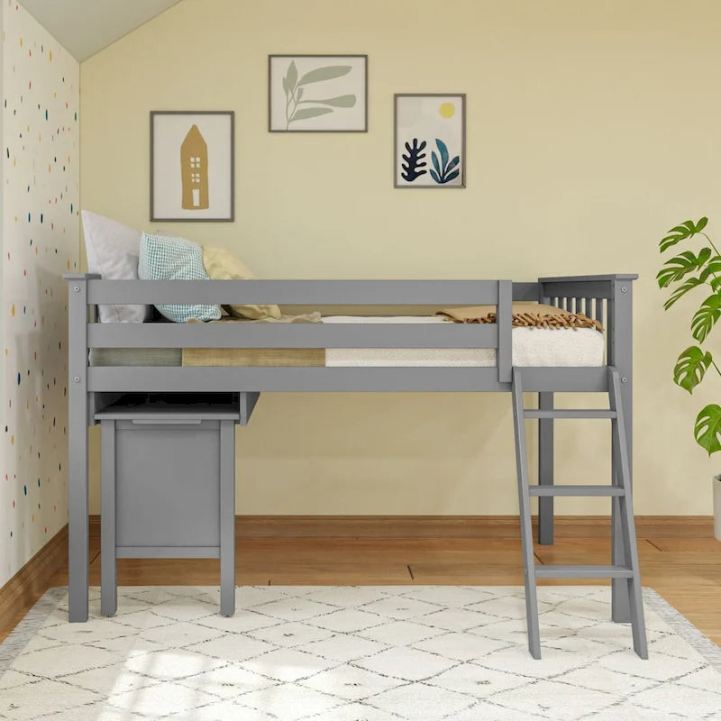 Twin-Size Low Loft Bed with Pull-Out Desk
