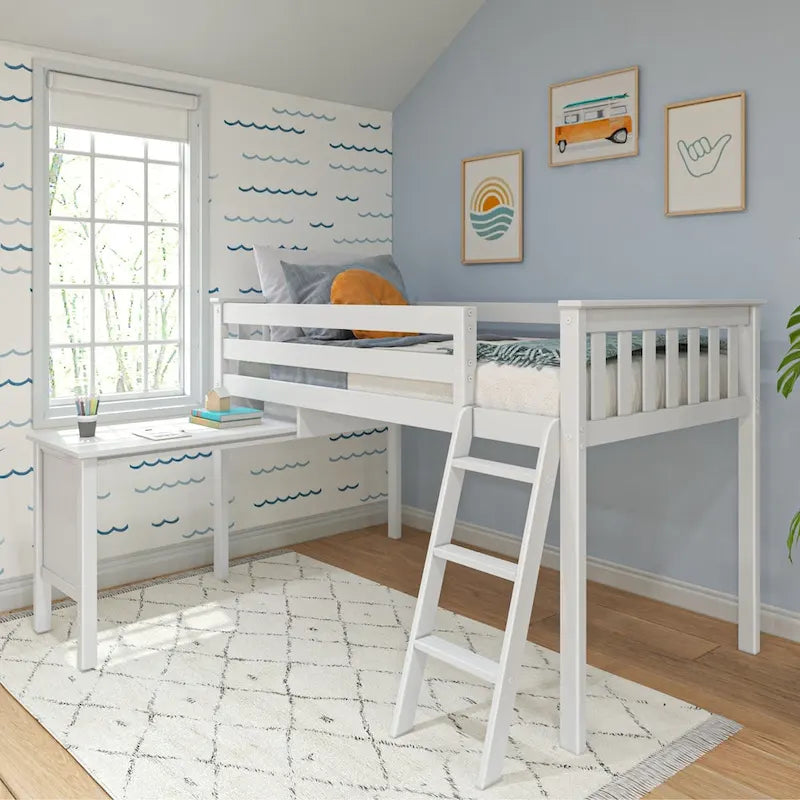 Twin-Size Low Loft Bed with Pull-Out Desk