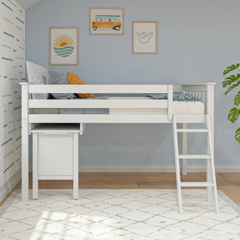 Twin-Size Low Loft Bed with Pull-Out Desk