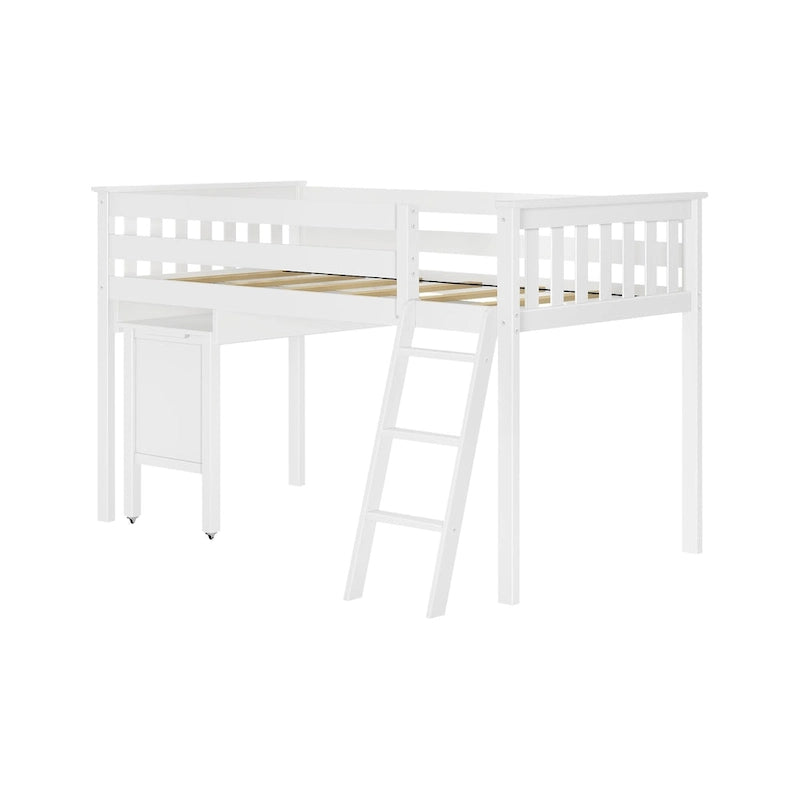 Twin-Size Low Loft Bed with Pull-Out Desk