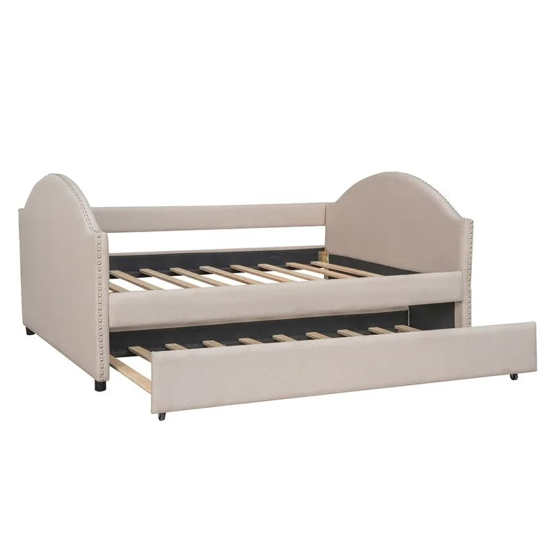 Daybed with Trundle, Full Size Upholstered Daybed with Twin Size Trundle