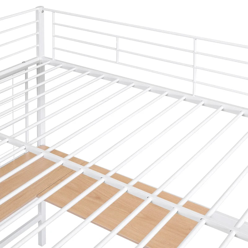 Full Metal Loft Bed with Desk and Metal Grid, Black