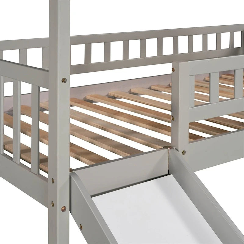 Twin House Loft Bed with Two Drawers and Slide