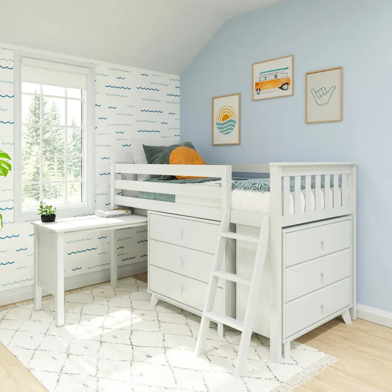 Twin-Size Low Loft with Pull-Out Desk and 3-Drawer Dressers