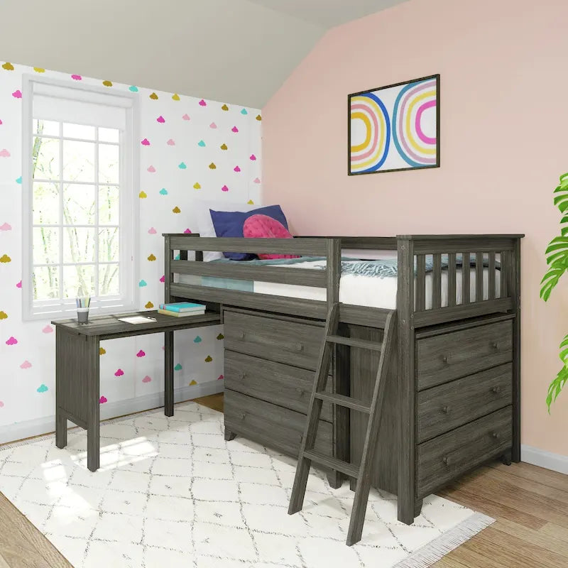 Twin-Size Low Loft with Pull-Out Desk and 3-Drawer Dressers