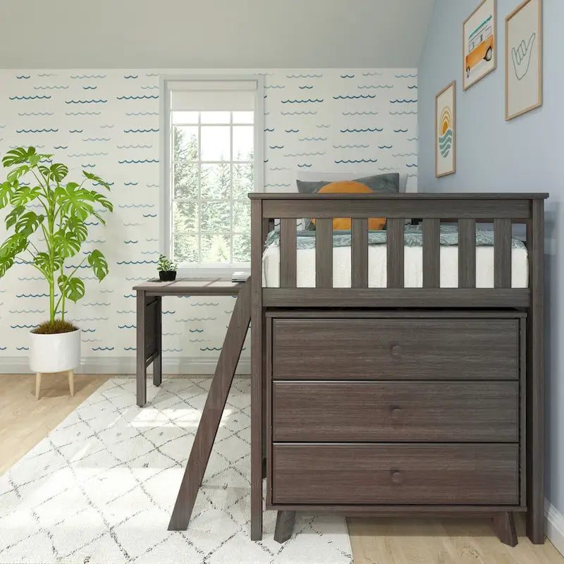 Twin-Size Low Loft with Pull-Out Desk and 3-Drawer Dressers