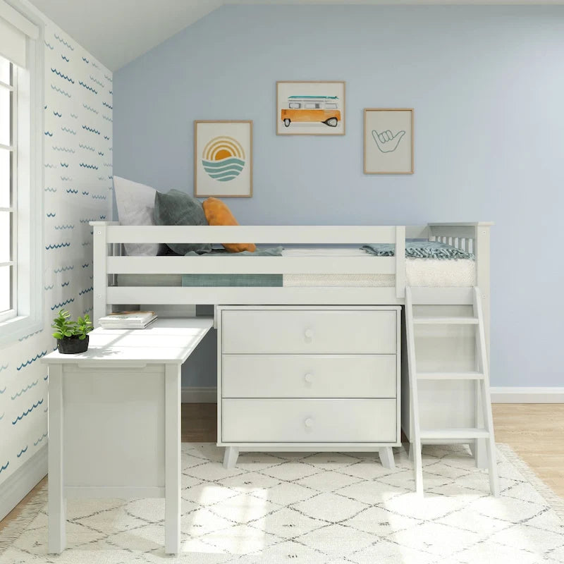 Twin-Size Low Loft with Pull-Out Desk and 3-Drawer Dressers