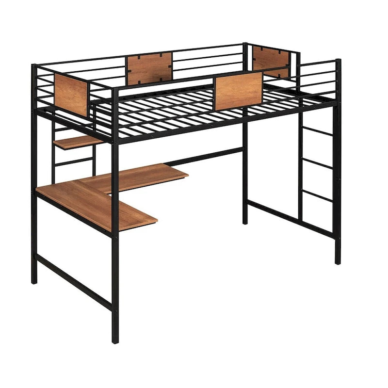 Twin Metal Loft Bed with Desk and Shelf
