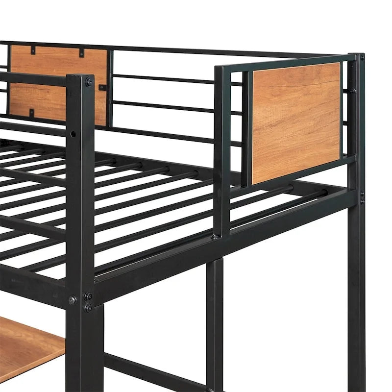 Twin Metal Loft Bed with Desk and Shelf