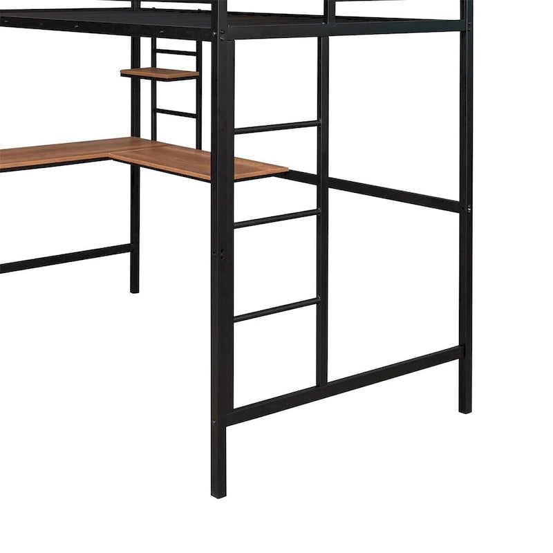 Twin Metal Loft Bed with Desk and Shelf