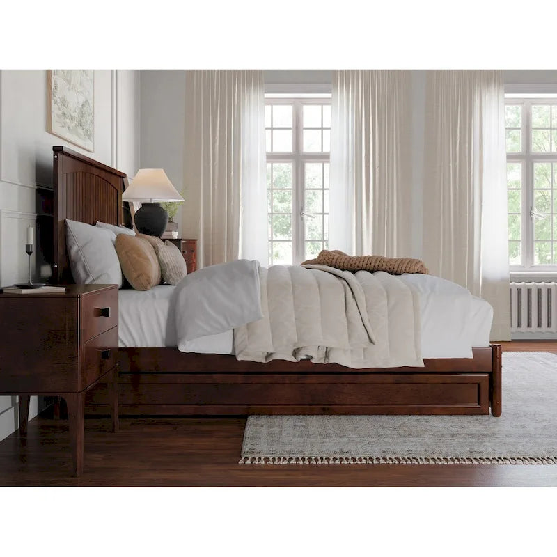 Platform Bed with Panel Footboard and Twin XL Trundle
