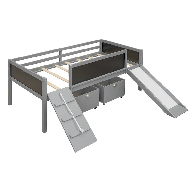 Twin Size Loft Bed Wood Bed with Two Storage Boxes