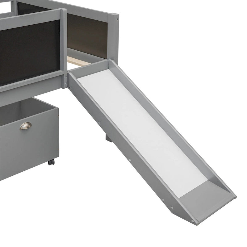 Twin Size Loft Bed Wood Bed with Two Storage Boxes