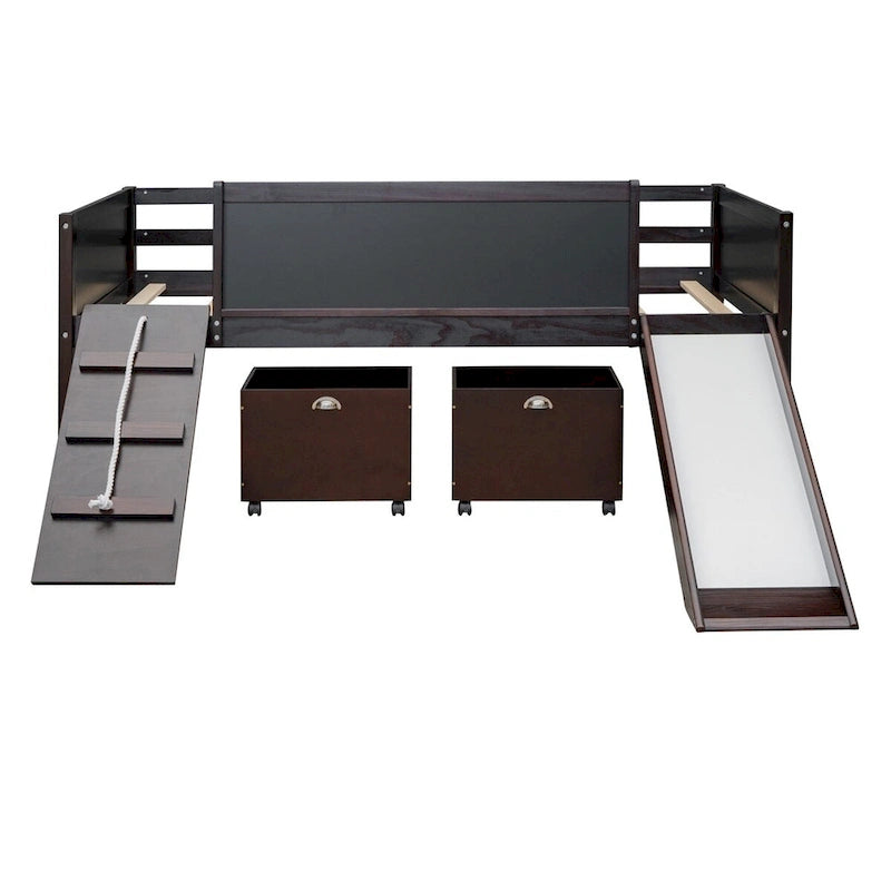 Twin Size Loft Bed Wood Bed with Two Storage Boxes