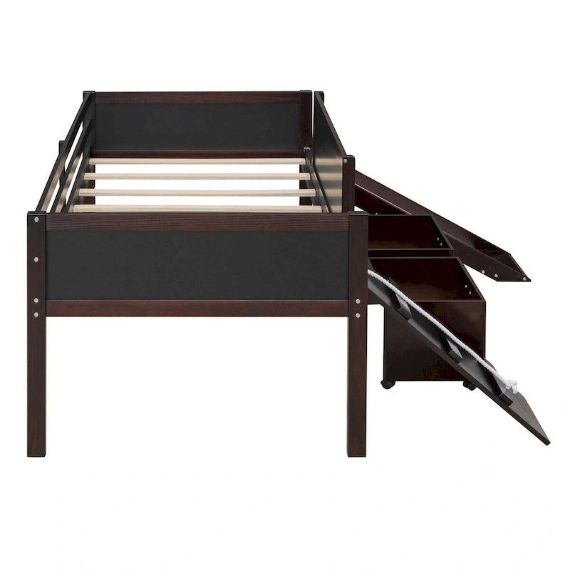 Twin Size Loft Bed Wood Bed with Two Storage Boxes