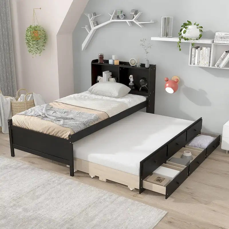 Twin Bed with Twin Trundle,Drawers