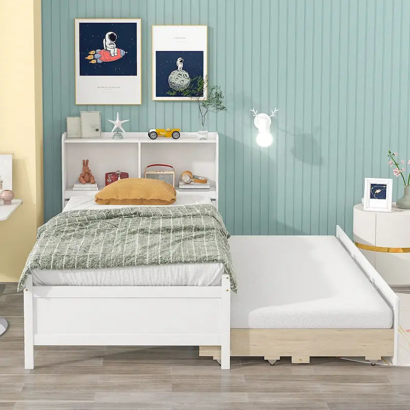 Twin Bed with Twin Trundle,Drawers