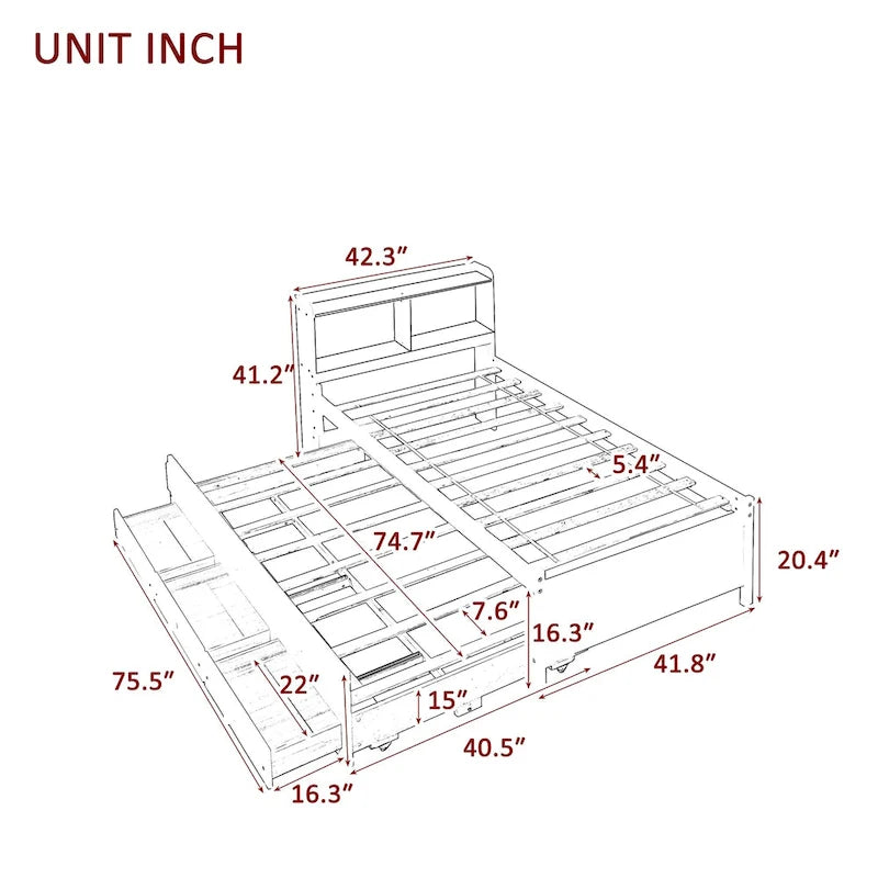 Twin Bed with Twin Trundle,Drawers