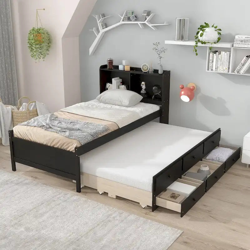 Twin Bed with Twin Trundle,Drawers