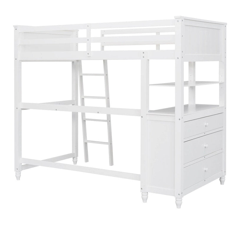 Twin Size Loft Bed with Drawers and Desk