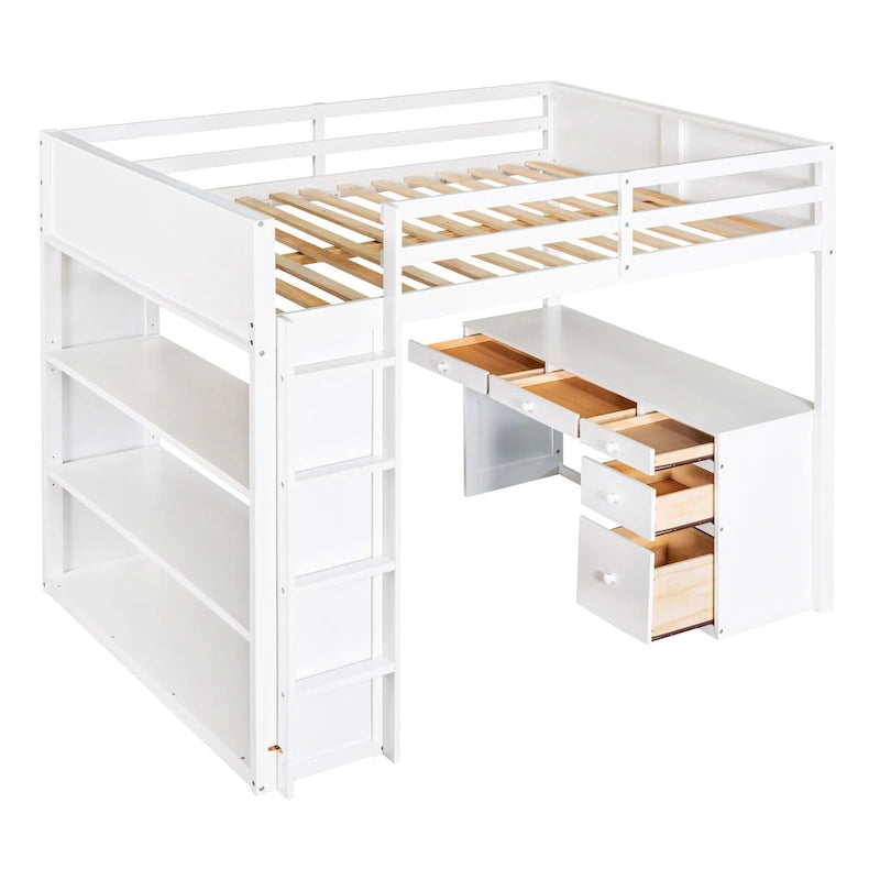 Loft Bed with Ladder, Shelves and Desk