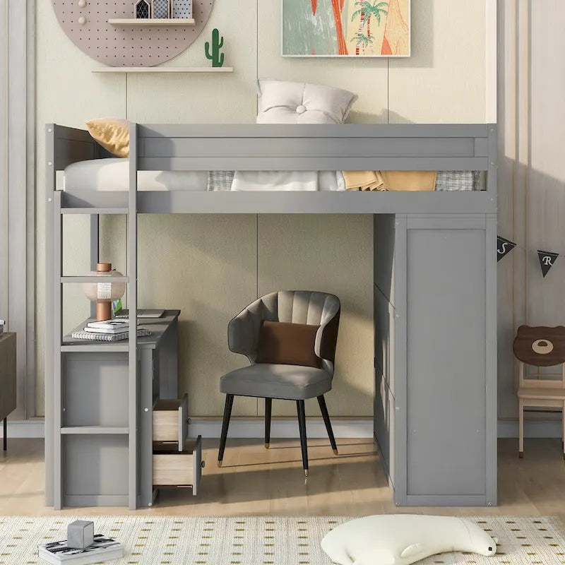 Wood with Wardrobes and 2-Drawer Desk with Cabinet