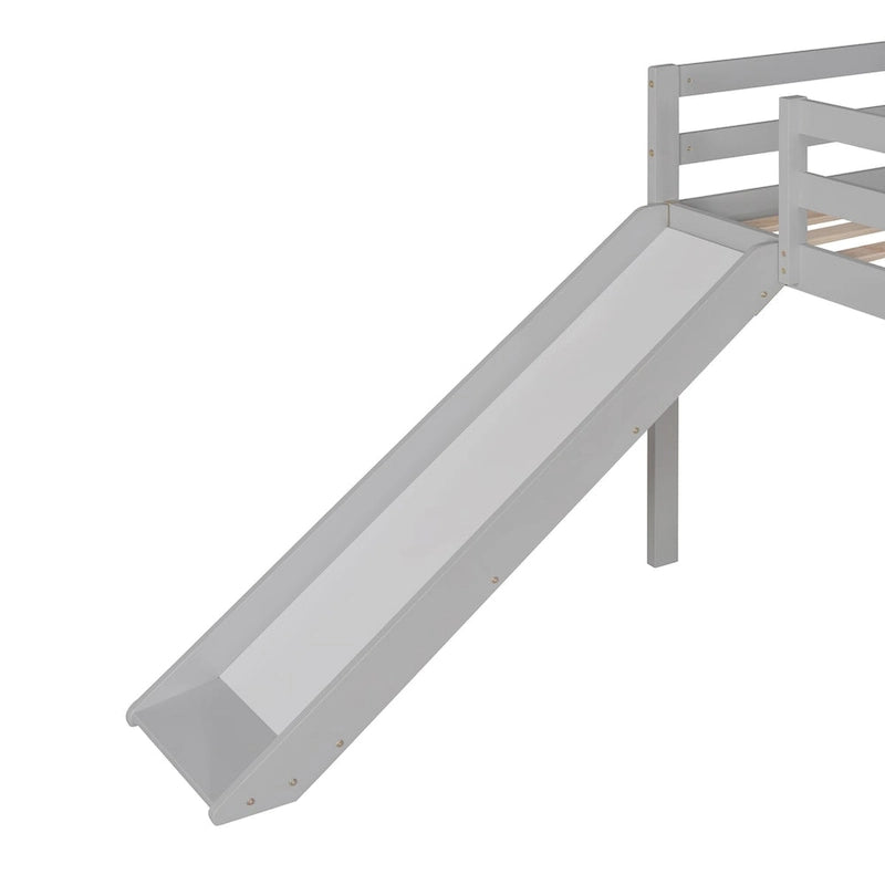 Twin Size Solid Wood Loft Bed with Slide and Ladder