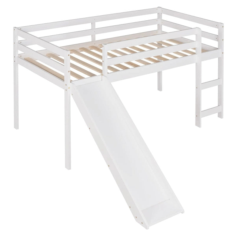 Twin Size Solid Wood Loft Bed with Slide and Ladder