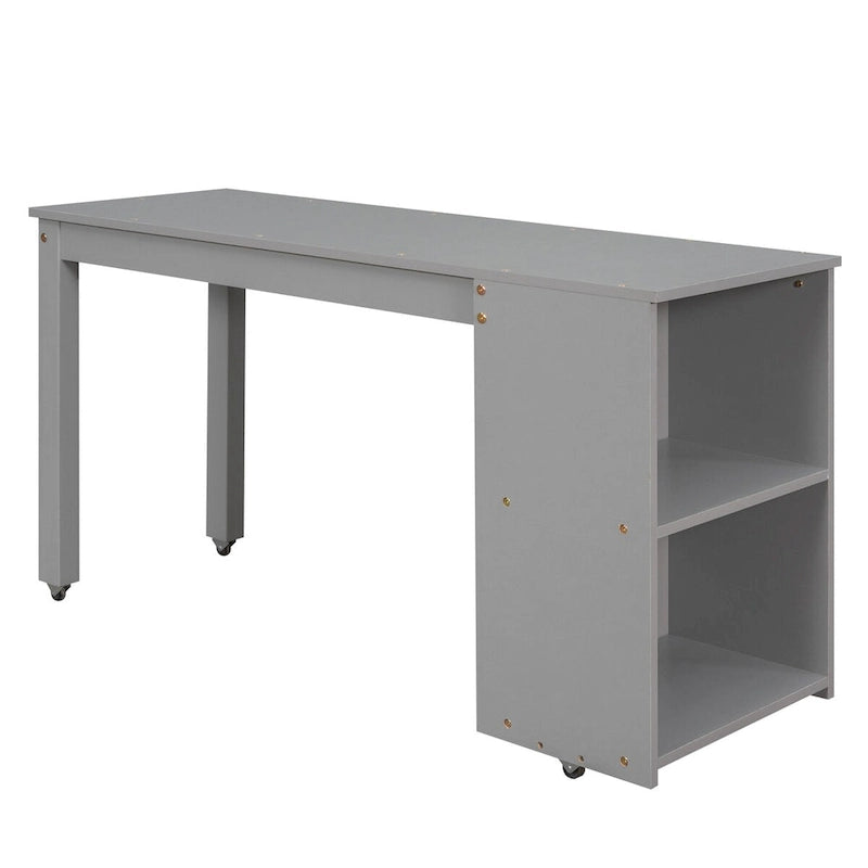 Low Study Loft Bed with Cabinet, Shelves and Rolling Portable Desk