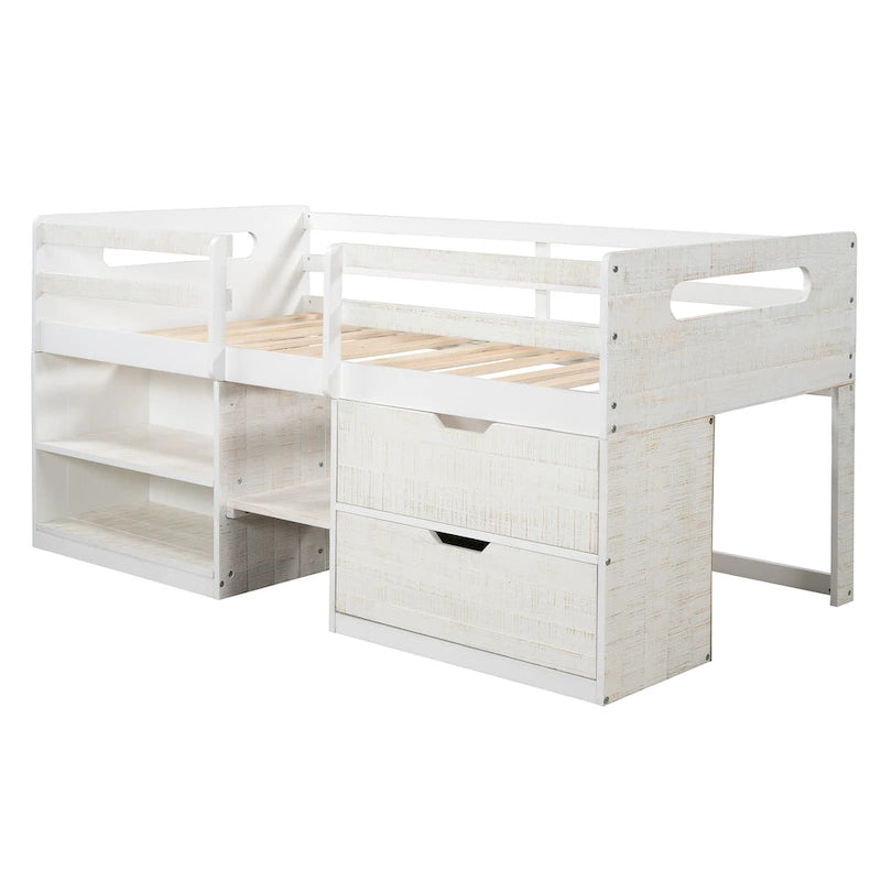 Twin Loft Bed with Shelves and drawers