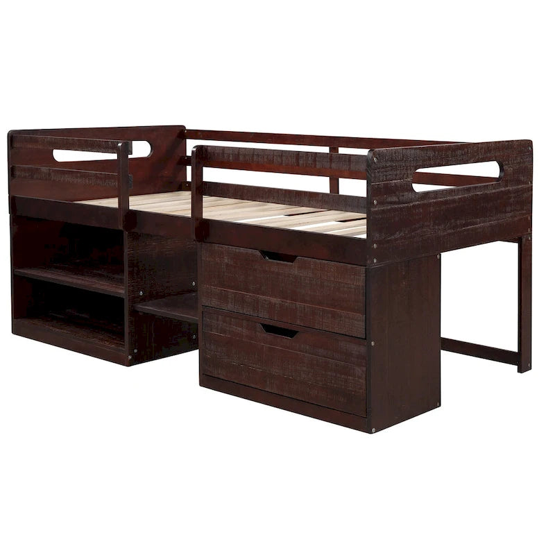 Twin Loft Bed with Shelves and drawers