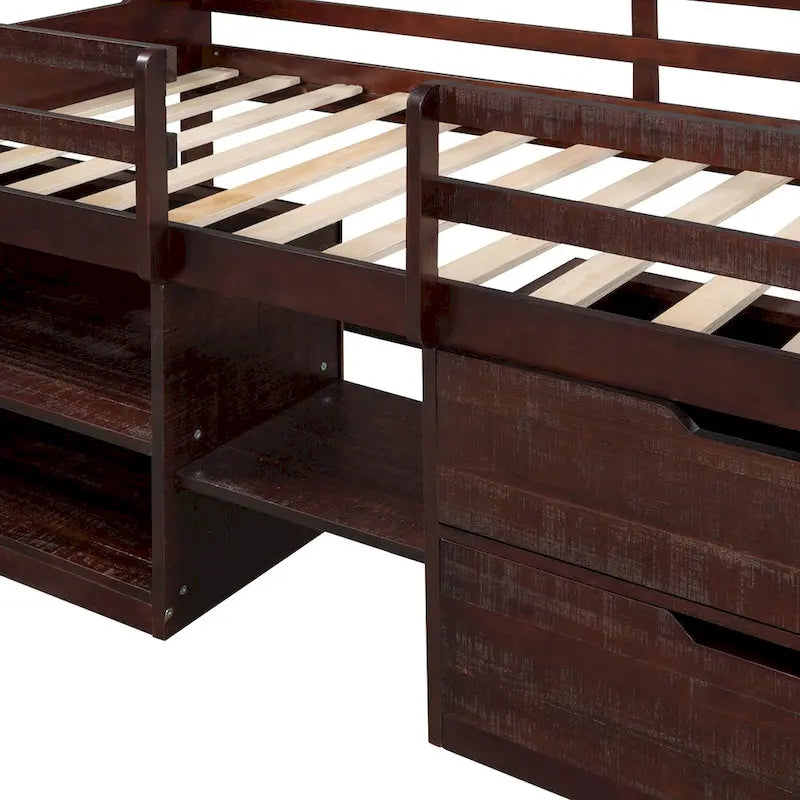 Twin Loft Bed with Shelves and drawers