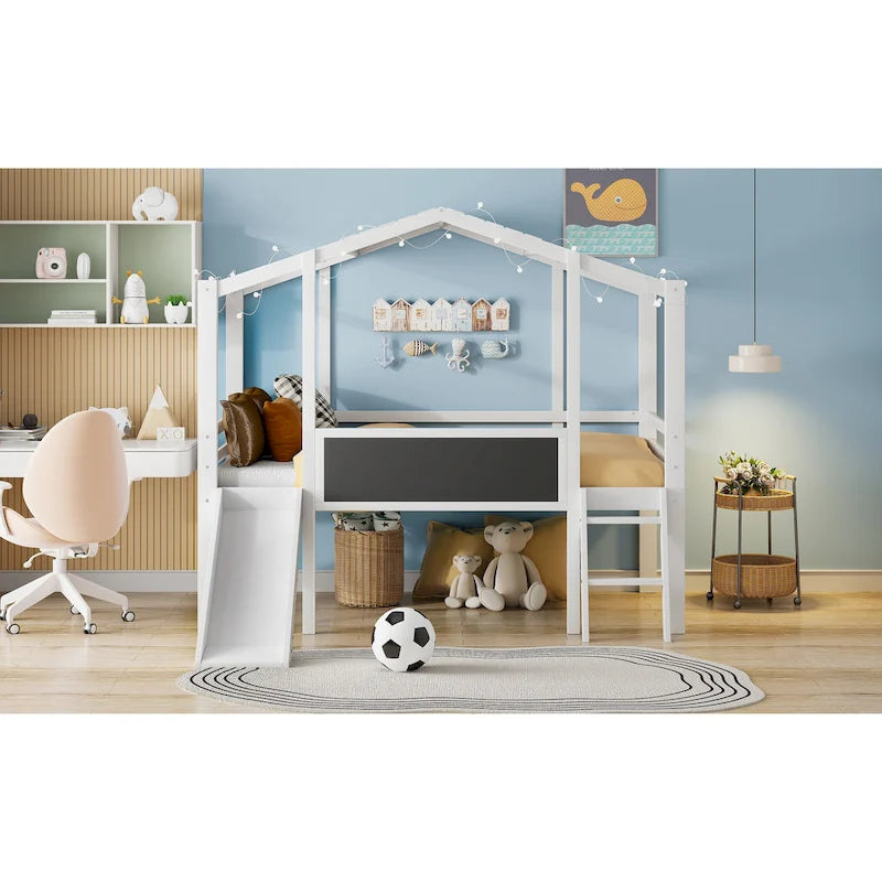 Twin Size Loft Bed with Ladder and Slide