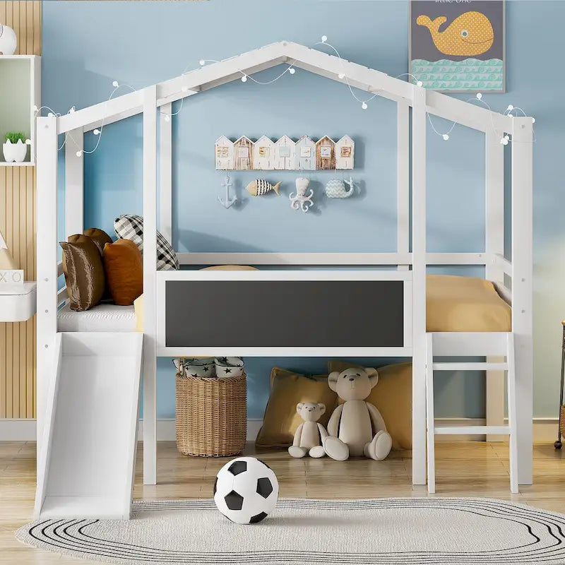 Twin Size Loft Bed with Ladder and Slide