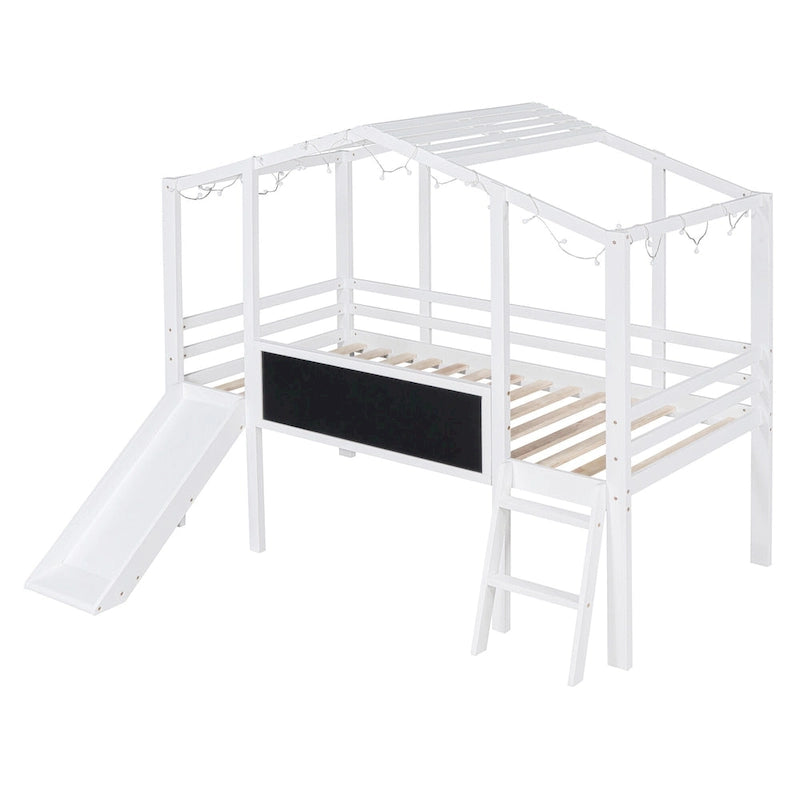 Twin Size Loft Bed with Ladder and Slide