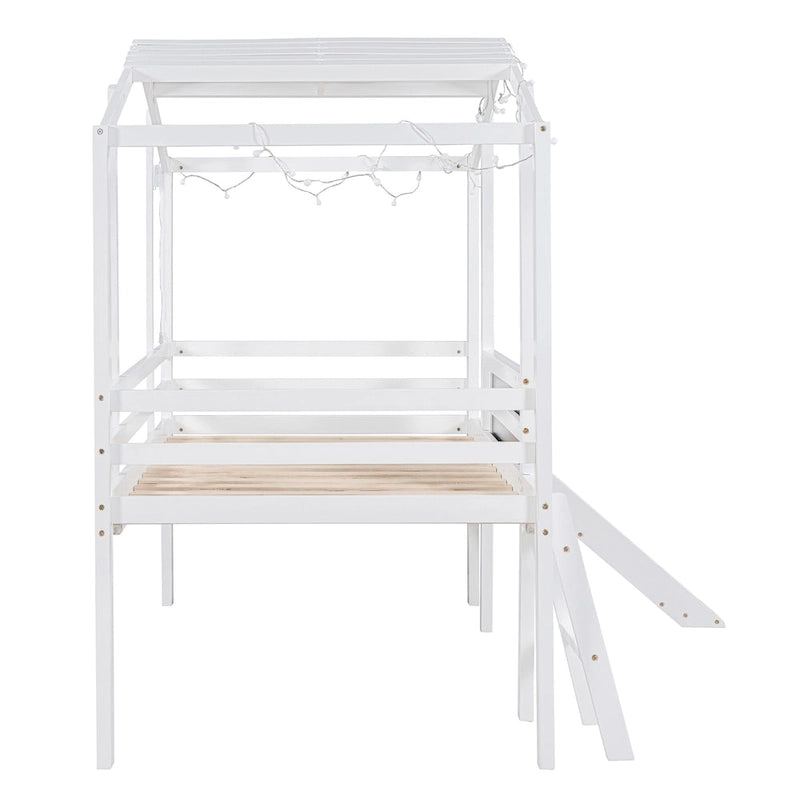 Twin Size Loft Bed with Ladder and Slide